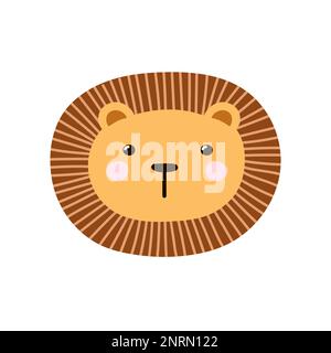 Cute lion head in cartoon style. Safari animal face for baby and kids design. Stock Vektor