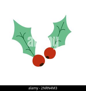 Weihnachtsbeeren im Cartoon-Stil. Winter Mistelzweig für Xmas flaches Design Stock Vektor