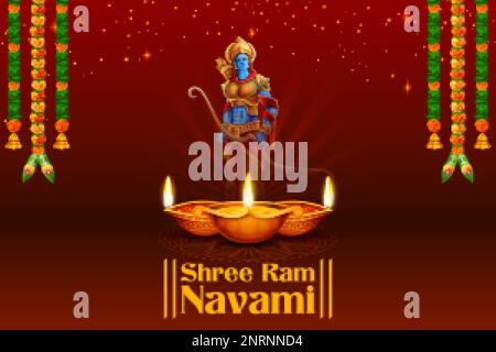 Illustration von Lord Rama mit Pfeil nach Bogen für Shree RAM Navami Feier Hintergrund für religiösen Feiertag von Indien Stock Vektor