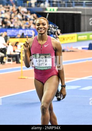 Dina ASHER-SMITH (Großbritannien) gewinnt die Damen 60m beim Birmingham World Indoor Tour Final 2023. Birmingham, Großbritannien, 25. Februar 2023. Kredit: Lee Floyd/Avalon Stockfoto