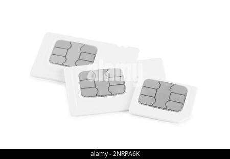 Mini- und Micro-SIM-Karten auf weißem Hintergrund Stockfoto
