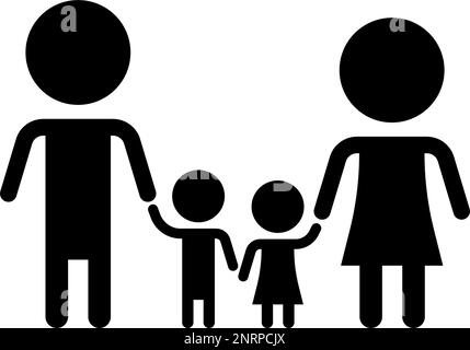 Silhouettensymbol für Familie und Kinder. Vater, Mutter und zwei Kinder. Bearbeitbarer Vektor. Stock Vektor