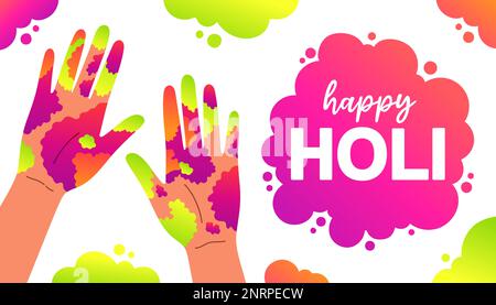 Vektordarstellung des Holi-Festivals mit farbenfroher Kalligraphie. Indianerfestival Von Holi. Stock Vektor