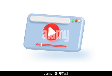 Videoplayer, Webseite, Wiedergabetaste. Video, Streaming, Multimedia-Konzept. 3D-Vektorsymbol. Stock Vektor