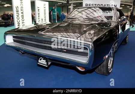 Eine beeindruckende 1970, Dodge Charger, auf dem Classic Investments Stand, auf der London Classic Car Show 2023 Stockfoto