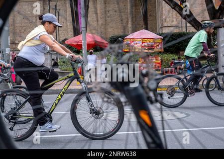 Ciclovia im Carrera 7 oder Carrera séptima. Jeden Sonntag kommt die Schließung der wichtigsten Fernstraßen in Kraftfahrzeugen von 7:00 bis 14:00 Uhr. Nur Radfahrer und Stockfoto