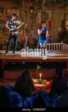 Musikalische Leistung, in La Aldea Nicho kulturellen, Kulturzentrum, Bogotá, Kolumbien Stockfoto