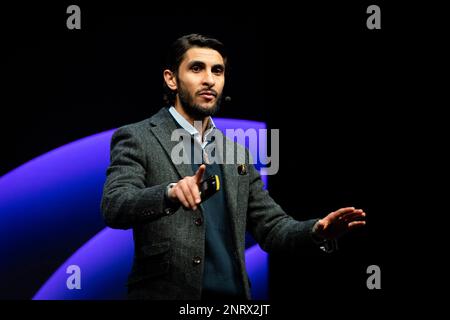 London, Großbritannien, Montag, 27. Februar 2023 Abdalla Kablan auf der Bühne der Blockchain Economy, bei Magazine, Greenwich. Kredit: DavidJensen / Empics Entertainment / Alamy Live News Stockfoto