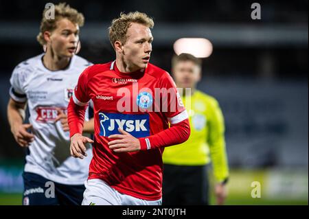 Aarhus, Dänemark. 26., Februar 2023. Anders Klynge (21) aus Silkeborg, GESEHEN während des 3F. Superliga-Spiels zwischen Aarhus GF und Silkeborg IM Ceres Park in Aarhus. (Foto: Gonzales Photo - Morten Kjaer). Stockfoto