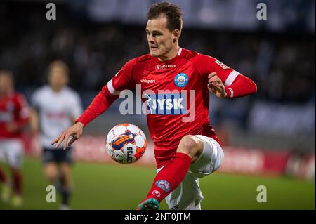 Aarhus, Dänemark. 26., Februar 2023. Lukas Engel von Silkeborg, GESEHEN während des 3F. Superliga-Spiels zwischen Aarhus GF und Silkeborg IF im Ceres Park in Aarhus. (Foto: Gonzales Photo - Morten Kjaer). Stockfoto