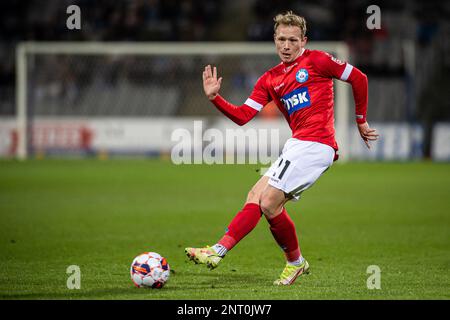 Aarhus, Dänemark. 26., Februar 2023. Anders Klynge (21) aus Silkeborg, GESEHEN während des 3F. Superliga-Spiels zwischen Aarhus GF und Silkeborg IM Ceres Park in Aarhus. (Foto: Gonzales Photo - Morten Kjaer). Stockfoto