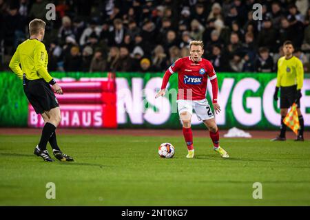 Aarhus, Dänemark. 26., Februar 2023. Anders Klynge (21) aus Silkeborg, GESEHEN während des 3F. Superliga-Spiels zwischen Aarhus GF und Silkeborg IM Ceres Park in Aarhus. (Foto: Gonzales Photo - Morten Kjaer). Stockfoto