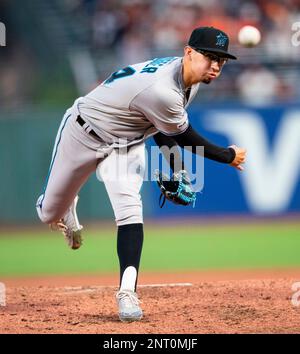 September 14, 2019: Miami Marlins starting pitcher Robert Dugger (64) throws during a MLB baseball game between the Miami Marlins and the San Francisco Giants at Oracle Park in San Francisco, California. Valerie Shoaps/CSM(Credit Image: © Valerie Shoaps/CSM via ZUMA Wire) (Cal Sport Media via AP Images)