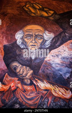 "Hidalgo" Wandmalerei von José Clemente Orozco über die Haupttreppe der Regierungspalast, Guadalajara. Jalisco, Mexiko Stockfoto