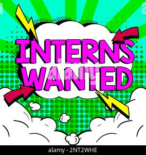 Schreiben mit Textanzeigen Praktikanten gesucht. Geschäftsidee auf der Suche nach einem Praktikanten in Teilzeit arbeitender Student Stockfoto