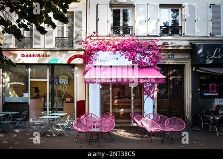 Paris, Frankreich, Okt. 2022, Blick auf Teestube und Restaurant, Boulevard du Temple Stockfoto