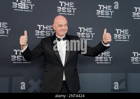 Paris, Frankreich. 27. Februar 2023. Paris, Frankreich, Februar 27. 2023: FIFA-Präsident Gianni Infantino wird bei den Best FIFA Football Awards 2022 in Salle Pleyel in Paris, Frankreich, ausgezeichnet. (Daniela Porcelli/SPP) Kredit: SPP Sport Press Photo. Alamy Live News Stockfoto