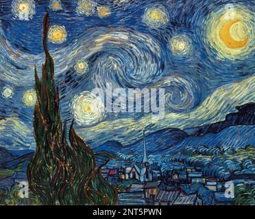 VINCENT van GOGH (1853-1890) holländischer Maler, sein Gemälde der Sternennacht vom 1889. Juni Stockfoto