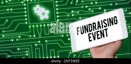 Handgeschriebenes Schild Fundraising Event. Eine Business-Showcase-Kampagne, deren Zweck es ist, Geld für eine Sache zu sammeln Stockfoto