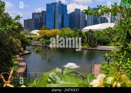 Dragonfly Lake und Skyline der Stadt in Gardens by the Bay, Singapur Stockfoto