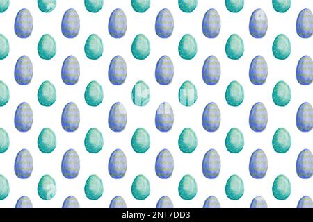 Nahtloses Muster handbemalter farbenfroher ostereier auf weißem Hintergrund Stockfoto