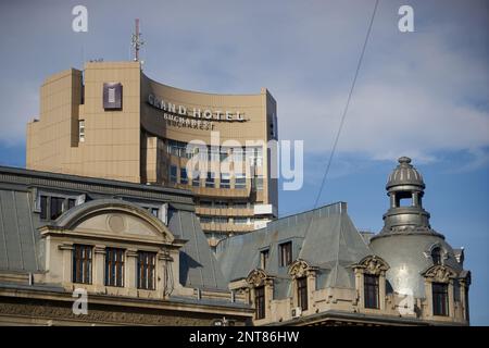 Bukarest, Rumänien - 21. Februar 2023: Grand Hotel Bukarest, ehemaliges InterContinental, eines der schönsten Gebäude rumänischer Architektur, Stockfoto