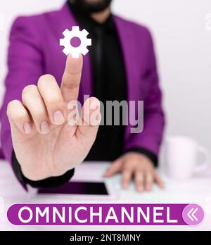 Textzeichen mit Omnichannel. Ein Wort über die Art des Einzelhandels, das die verschiedenen Einkaufsmethoden integriert Stockfoto