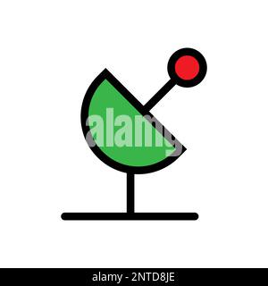 Satellitensymbol isoliert auf weißem Hintergrund. Schwarzer, flacher Klassiker mit modernem Umriss. Lineares Symbol und bearbeitbare Kontur. Einfach und Pixel pe Stock Vektor