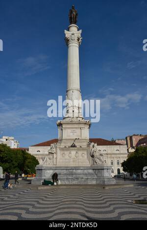 Säule, Statue, König Pedro IV., Rossio-Platz, Altstadt, Lissabon, Portugal Stockfoto