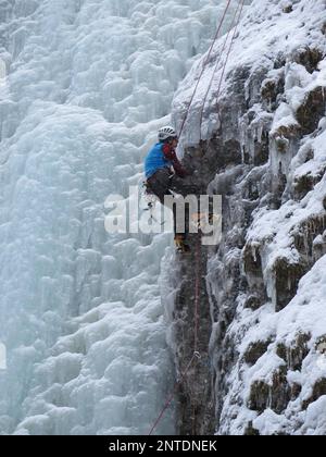 Eiskletterer, Serrai di Sottoguda Schlucht, Dolomiten, Italien Stockfoto