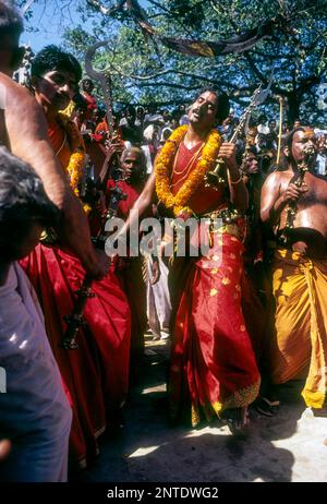 Velichappadu oder Oracles in Bharani Festival in Kodungallur, Kerala, Indien, Asien Stockfoto