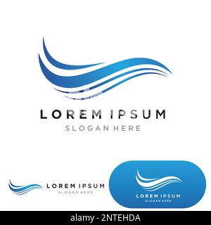Runde Form Logo isoliert. Blaue Farbe Schriftzug. Fließende Wasser Bild. Meer, Ozean, Fluss-Oberfläche. Stock Vektor