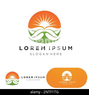 Sun & Green Leaf Logo Icons Vektor-Design-Vorlage. Eco Sun Energy Logo isoliert auf schwarzem Hintergrund Stock Vektor