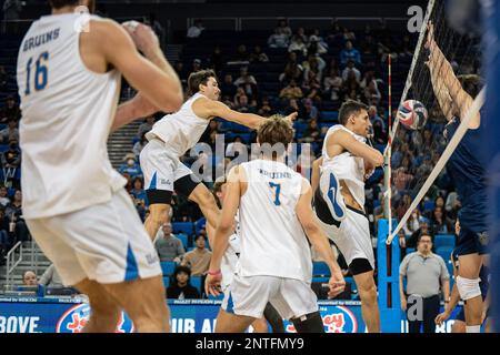 UCLA Bruins Outside-Hitter Ethan Champlin (20) während eines NCAA-Volleyballspiels gegen UCI-Ameisenbären am Samstag, den 26. Februar 2023, im Pauley Pavilion, Stockfoto