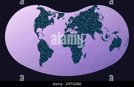 Globales Netzwerkkonzept. Hill euzyklische Projektion. Karte des Weltnetzes. Kabelgebundene Globus in Hill Projektion auf geometrischem Low Poly Hintergrund. Stock Vektor