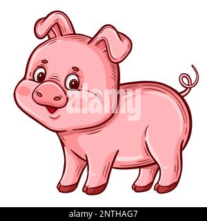 Süßes kleines Schwein, rosa Schweinefarm Haustier-Cartoon-Charaktersymbol. Lustiges süßes, fettes Ferkelchen. Landwirtschaftliches Vieh. Kindervektor Stock Vektor