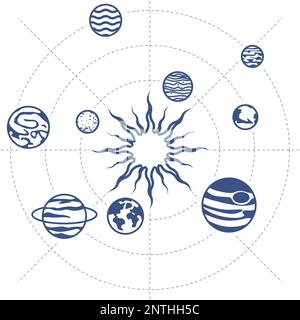 Sonnensystem, Planeten in Umlaufbahnen um die Sonne, Sonnensystem, Vektor Stock Vektor