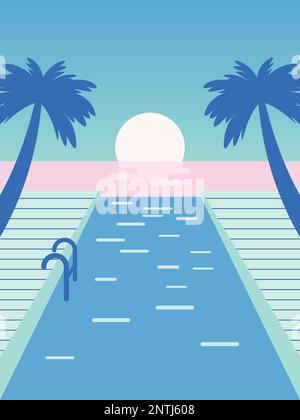 Darstellung einer Schwimmbadszene mit Meer und Meer. Vektordarstellung der flachen Konstruktion eps 10. Stock Vektor