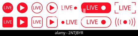 Livestreaming – Symbolsatz. Schaltflächen für Live-Übertragungen. Design kann für Web- und mobile Apps verwendet werden. Vektordarstellung Stock Vektor