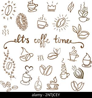 Vector-Kaffeesymbole eingestellt. Café-Illustration Designelemente Vintage Vector auf isoliertem Hintergrund Stock Vektor