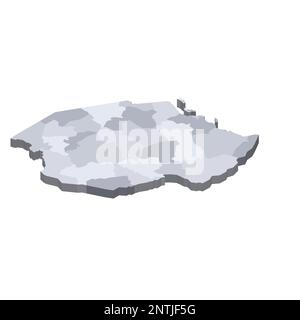 Tansania politische Karte der Verwaltungsabteilungen - Regionen. Isometrische 3D-Leervektorzuordnung in Grauschattierungen. Stock Vektor