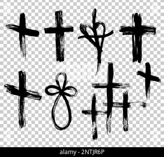 Handgezeichnetes Kreuz. Grunge Cross. Kreuz mit Pinselstrich auf isoliertem Hintergrund Stock Vektor