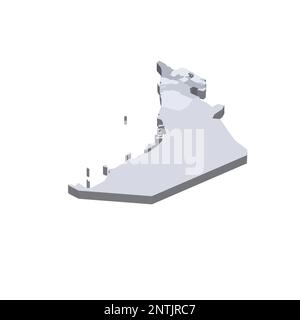 Vereinigte Arabische Emirate politische Karte der Verwaltungsabteilungen - emirate. Isometrische 3D-Leervektorzuordnung in Grauschattierungen. Stock Vektor