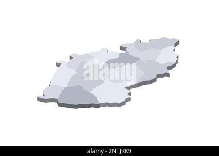Tschechische Republik politische Karte der Verwaltungsabteilungen - Regionen. Isometrische 3D-Leervektorzuordnung in Grauschattierungen. Stock Vektor