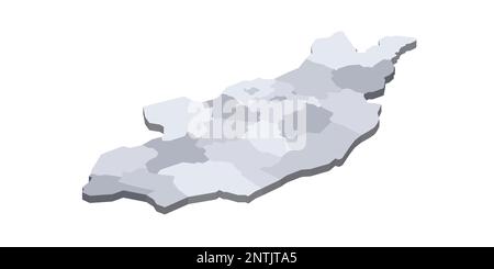 Politische Karte der Mongolei der Verwaltungsabteilungen - Provinzen und khot Ulaanbaatar. Isometrische 3D-Leervektorzuordnung in Grauschattierungen. Stock Vektor