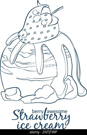 Symbol für Erdbeereis. Lineare Schwarz-Weiß-Darstellung des Cartoon-Vektors Stock Vektor