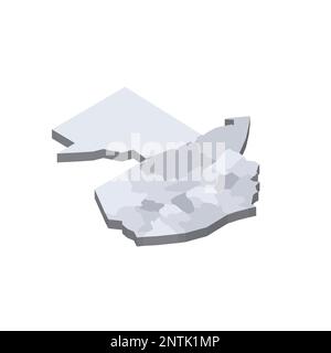 Guatemalas politische Karte der Verwaltungsabteilungen - Departements. Isometrische 3D-Leervektorzuordnung in Grauschattierungen. Stock Vektor