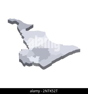 Kamerun politische Karte der Verwaltungsabteilungen - Regionen. Isometrische 3D-Leervektorzuordnung in Grauschattierungen. Stock Vektor