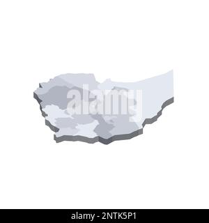 Äthiopien: Politische Karte der Verwaltungsabteilungen - Regionen und Charterstädte. Isometrische 3D-Leervektorzuordnung in Grauschattierungen. Stock Vektor