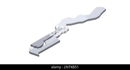 Die politische Karte Gambias der Verwaltungseinheiten - Regionen und Stadt Banjul. Isometrische 3D-Leervektorzuordnung in Grauschattierungen. Stock Vektor